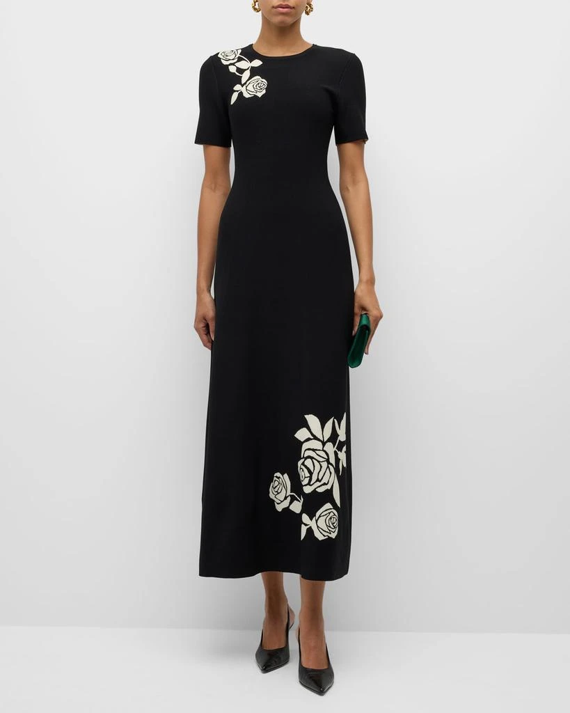 LELA ROSE Rose Jacquard Short-Sleeve Midi Dress 2
