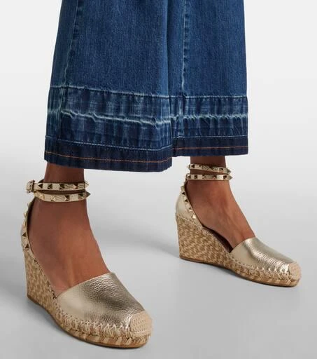 Valentino Rockstud metallic leather espadrille wedges 7