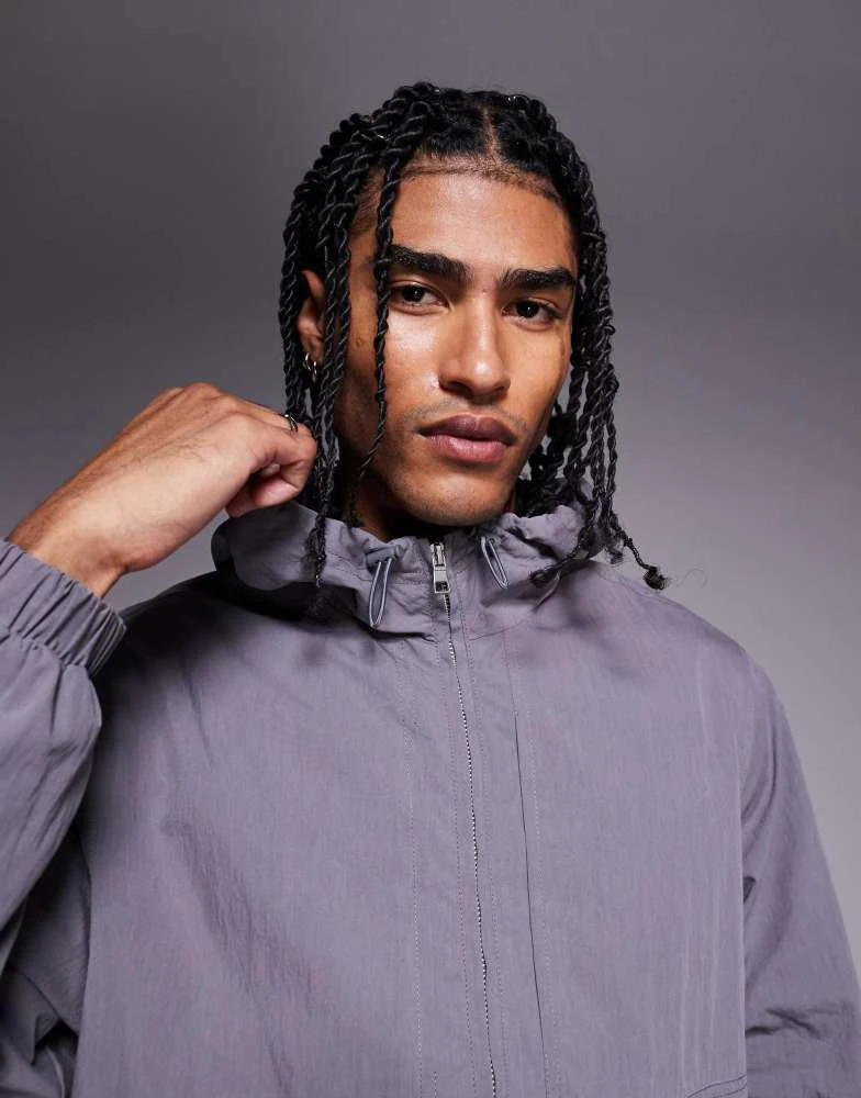 ASOS ASOS DESIGN windbreaker jacket with hood in charcoal 4