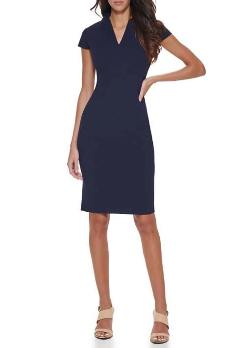 Calvin Klein Klein Womens Cap Sleeve V Neck Solid Sheath Dress 1