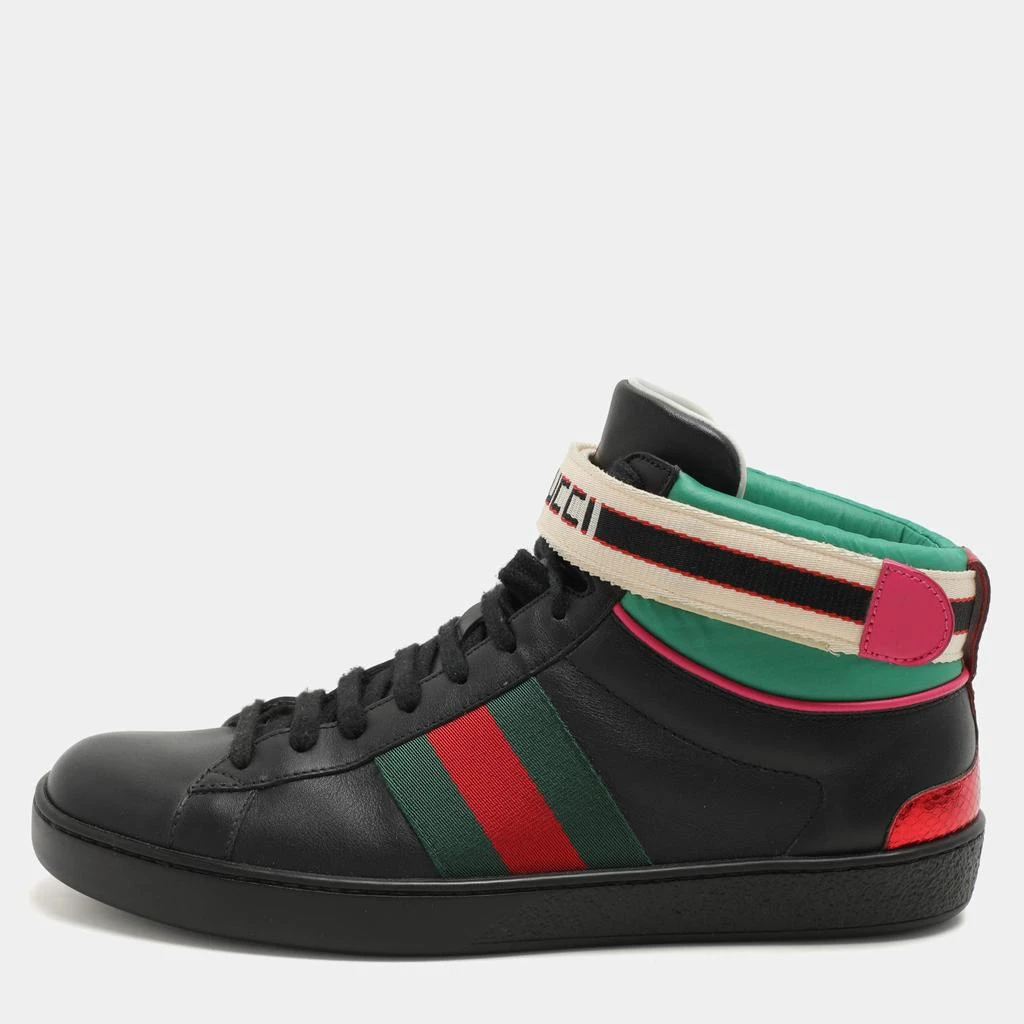 Gucci Gucci Black Leather Stripe Ace High Top Sneakers Size 39 1