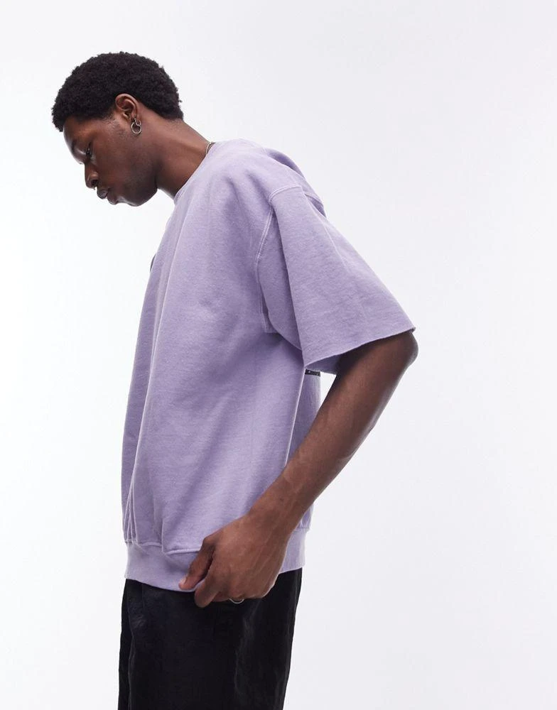 Topman Topman oversized fit short sleeve sweatshirt with number print in washed lilac 4
