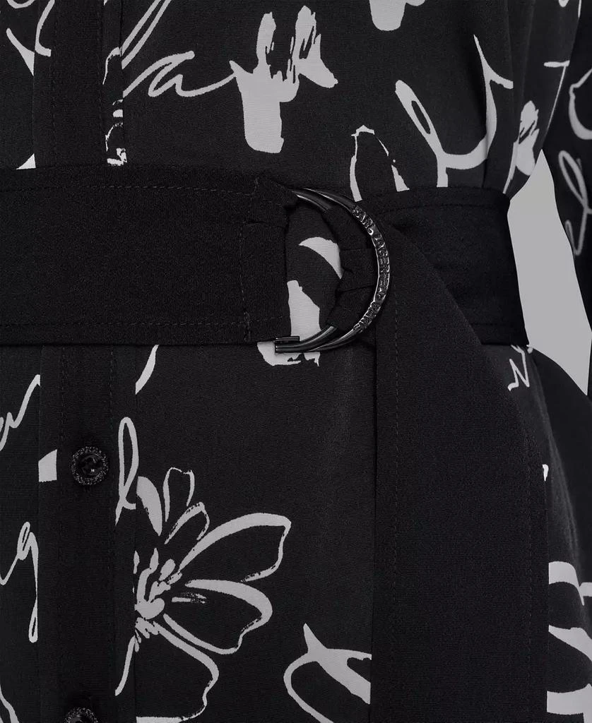 Karl Lagerfeld Paris Women's Printed Silky Crepe Belted Shirt Dress 5