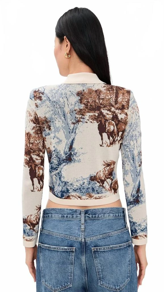 L
Agence Osiris Jacquard Collared Cardigan In Tan Mt Western Toile 2