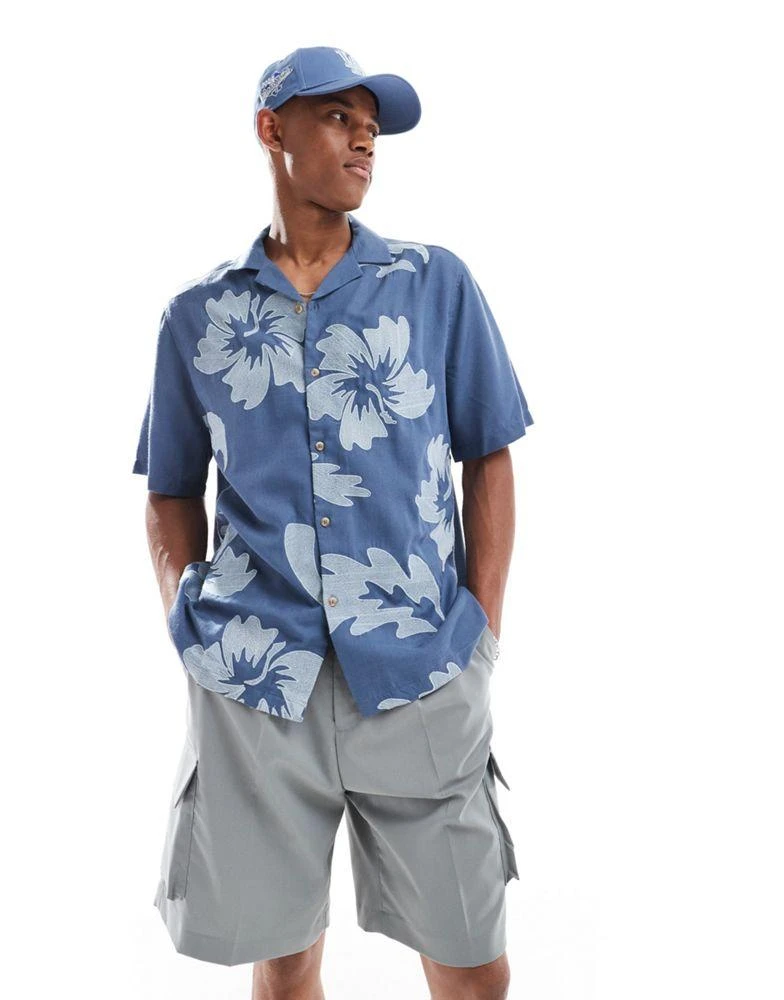 ASOS ASOS DESIGN relaxed revere shirt with hawaiian floral embroidery 1