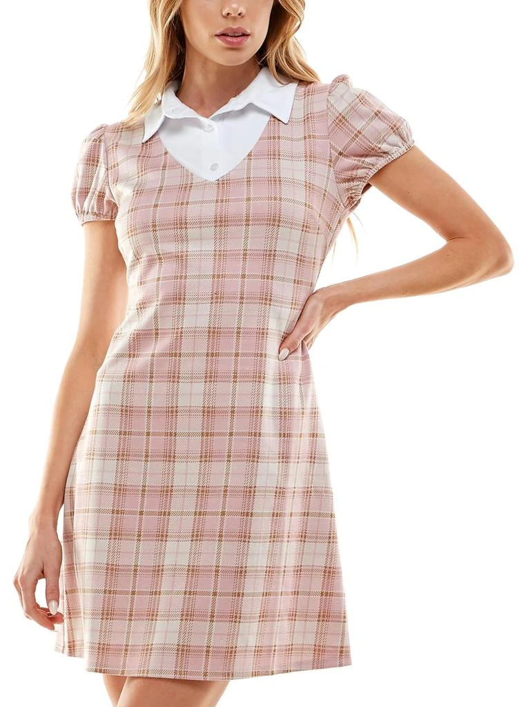 Planet Gold Juniors Womens Plaid Mini Shirtdress 4