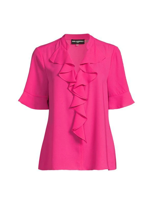 Karl Lagerfeld Paris Short Sleeve Ruffle Blouse 3