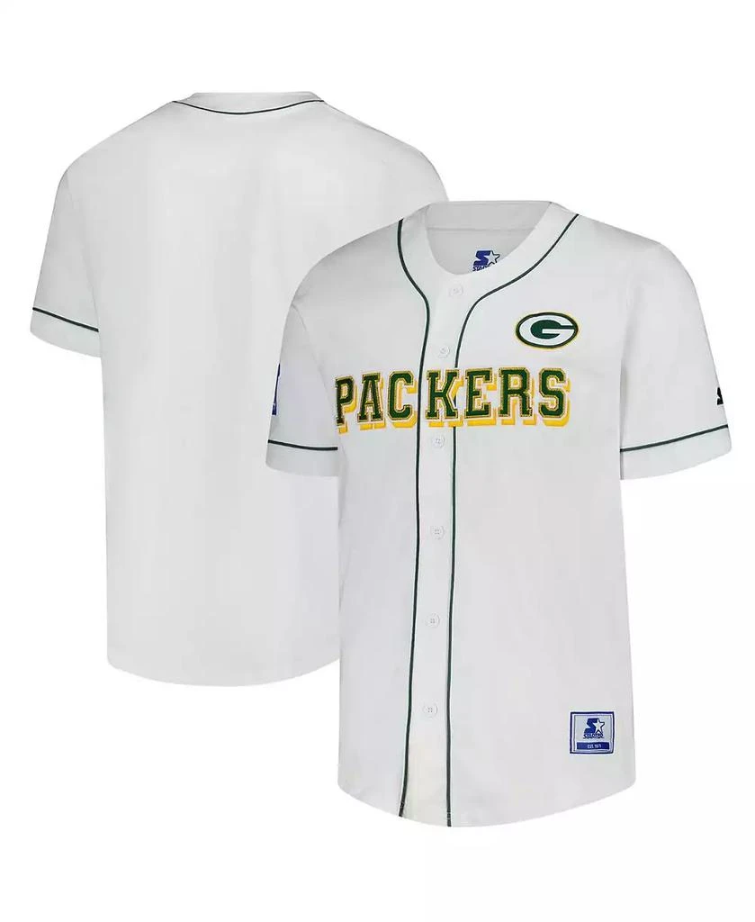 Starter Men's White Green Bay Packers Relay Full-Button Baseball Jersey 1