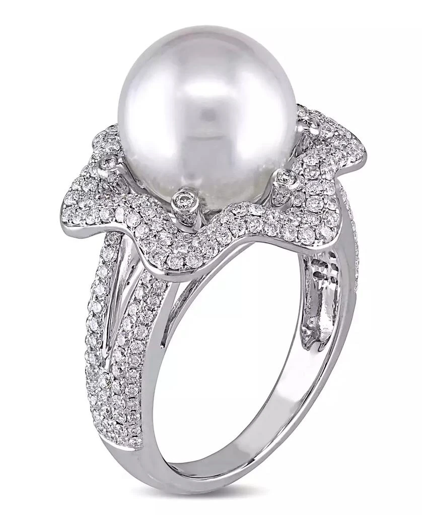 Macy
s South Sea Cultured Pearl (10-10.5mm) and Diamond (1 ct. t.w.) Floral Halo Cocktail Ring in 14k White Gold 2