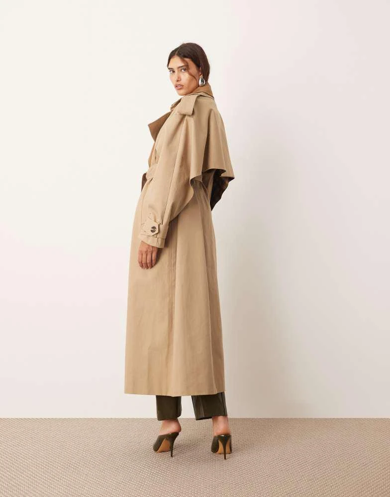 ARRANGE ARRANGE two tone lapel double breasted trench coat in tan 4