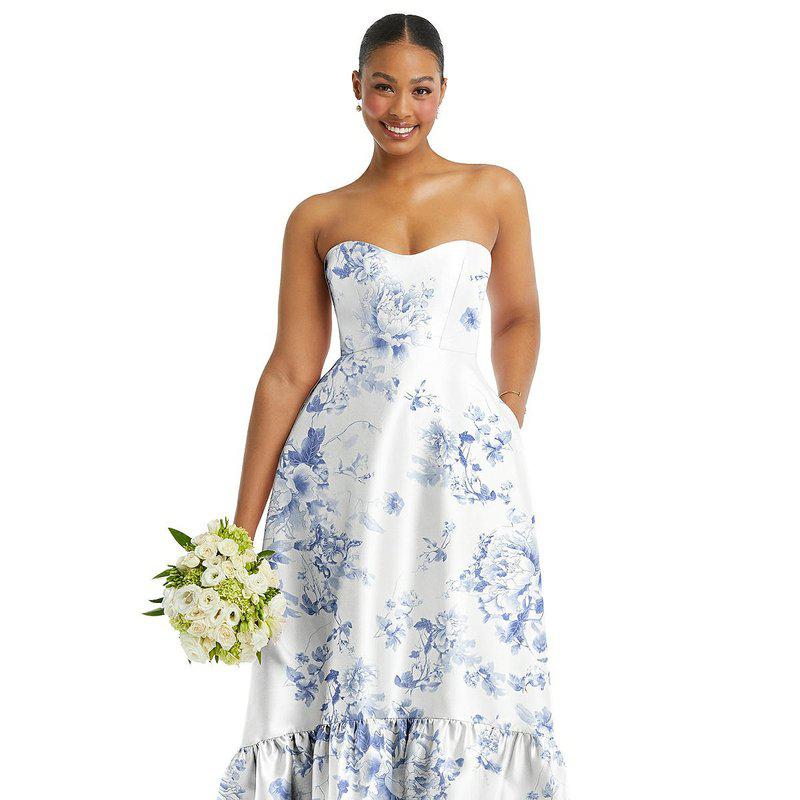 Alfred Sung Strapless Floral High-Low Ruffle Hem Maxi Dress With Pockets D838FP