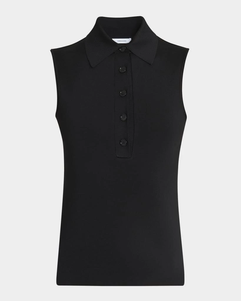 Salvatore Ferragamo Sleeveless Viscose Knit Polo Top 1