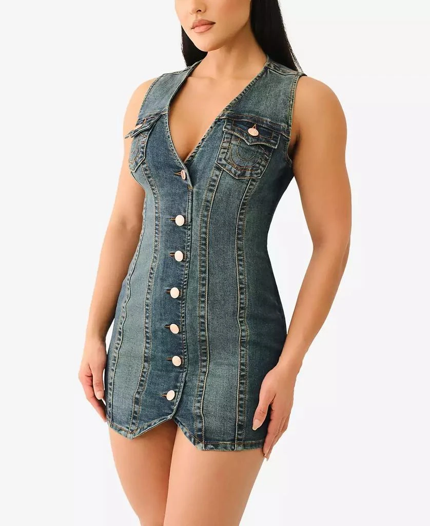 True Religion Women's Fitted Denim Vest Dress 2