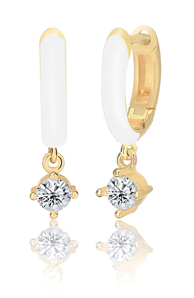 Gabi Rielle 14K Gold Plated Sterling Silver Cubic Zirconia Drop Enamel Huggie Hoop Earrings