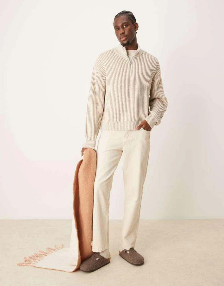 Abercrombie & Fitch Abercrombie & Fitch oversized half zip stripe stitch knit jumper in cream 4