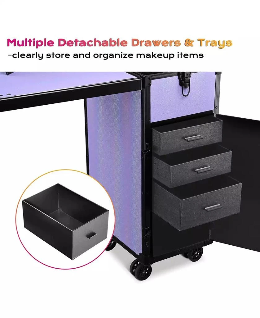 Byootique Portable Rolling Nail Table Kit with Makeup Train Case Aluminum Purple 4