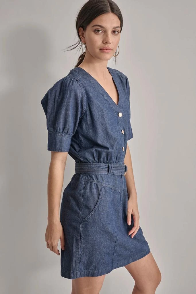 DKNY V-NECK BUTTON FRONT LIGHTWEIGHT DENIM DRESS 4