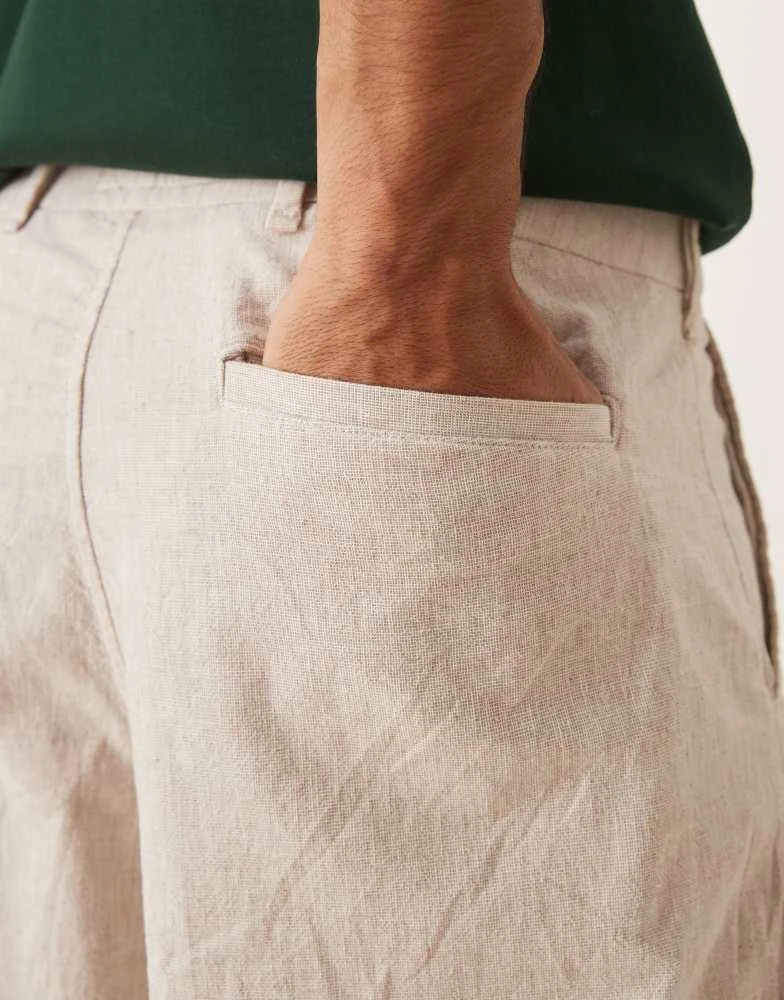 Abercrombie & Fitch Abercrombie & Fitch baggy linen trouser in tan 2