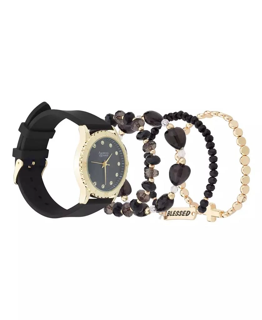 American Exchange Women's Matte Black Silicone Strap Analog Watch 38mm Gift Set 2