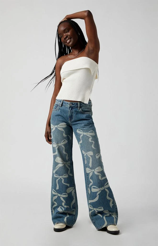 PacSun Casey Bow Graphic Low Rise Baggy Jeans Medium Indigo 2