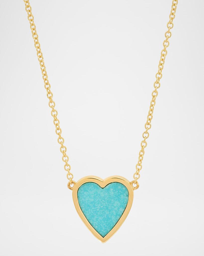 Jennifer Meyer 18K Yellow Gold Mini Inlay Heart Necklace with Turquoise
