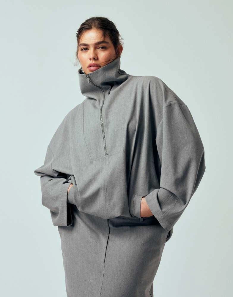 ASOS ASOS DESIGN Curve tailored funnel neck jacket in grey co ord