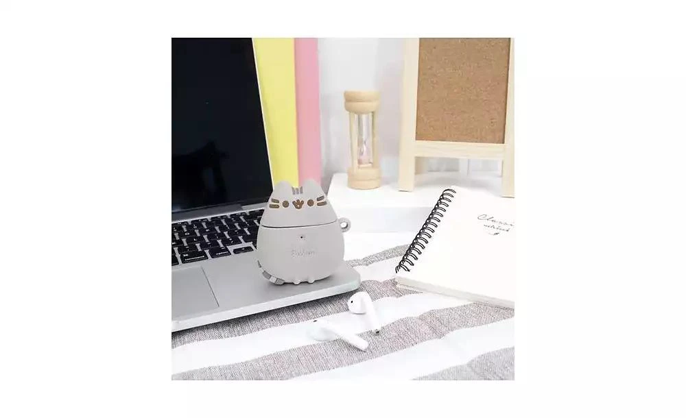 Pusheen iFace x The Cat Cute Compatible with Apple AirPods 1 and 2 Generation - Silicone Figure Protective Case With Carabiner Clip Wireless Charging 5