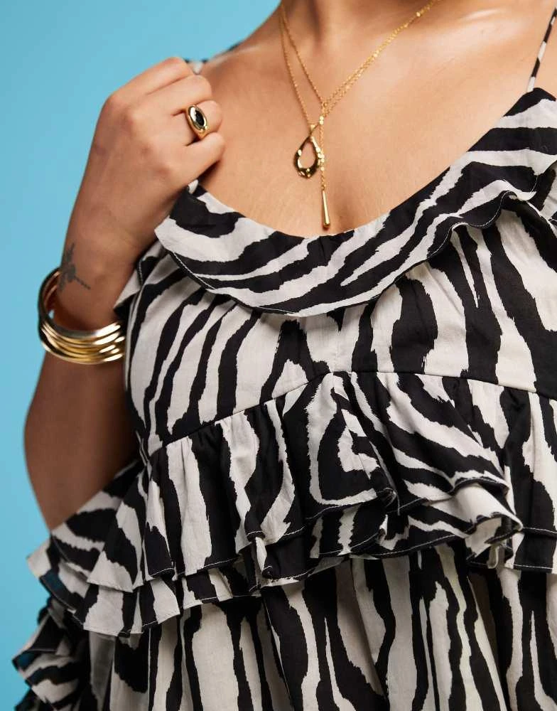 ASOS ASOS DESIGN Curve ruffle cami top with tie straps in zebra print 3