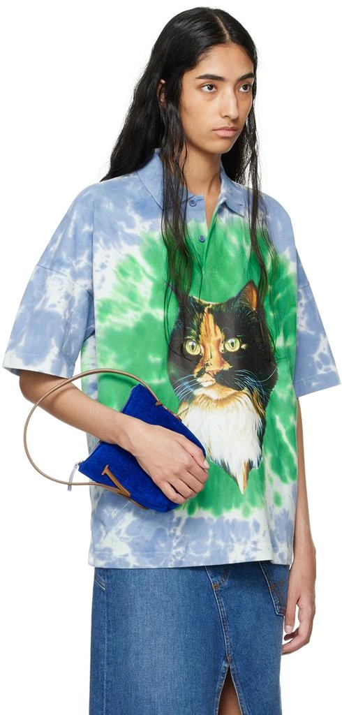 JW Anderson Green & Blue Tie-Dye Cat Print Polo 2