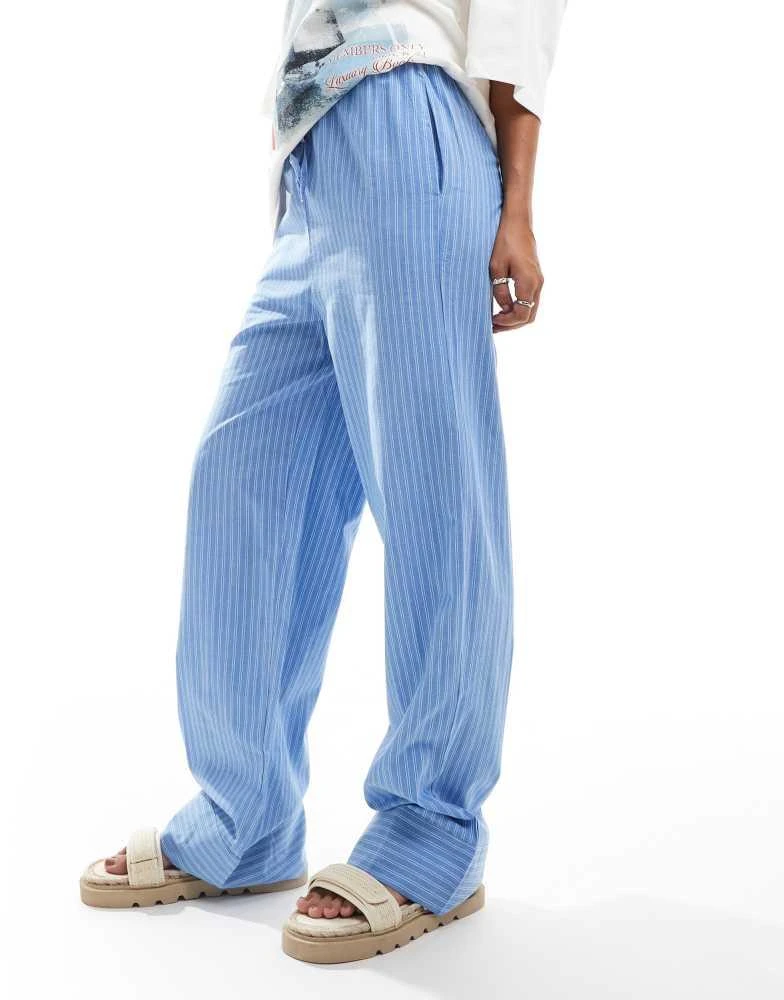 VERO MODA Vero Moda tie waist wide leg trouser co-ord in blue stripe 1