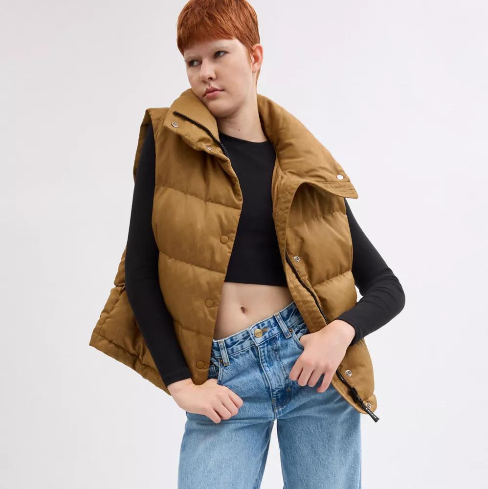Coach Signature Jacquard Puffer Vest In Recycled Polyamide