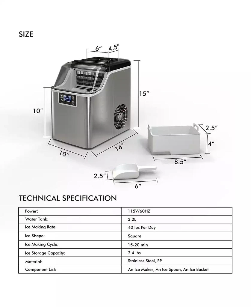 INOLAIT Countertop Electric Ice Maker with Ice Scoop and Basket 3
