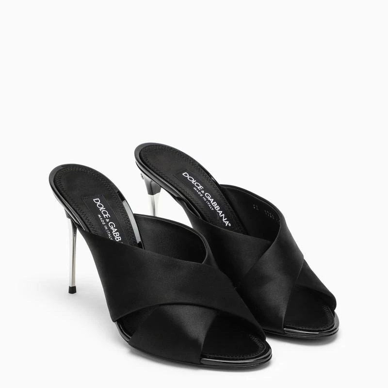 Dolce & Gabbana Black satin mule with logo 2