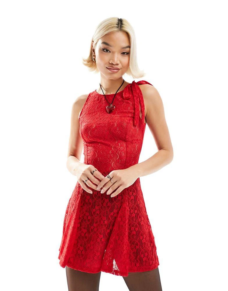 Motel Motel lace bow-detail mini dress in red 1
