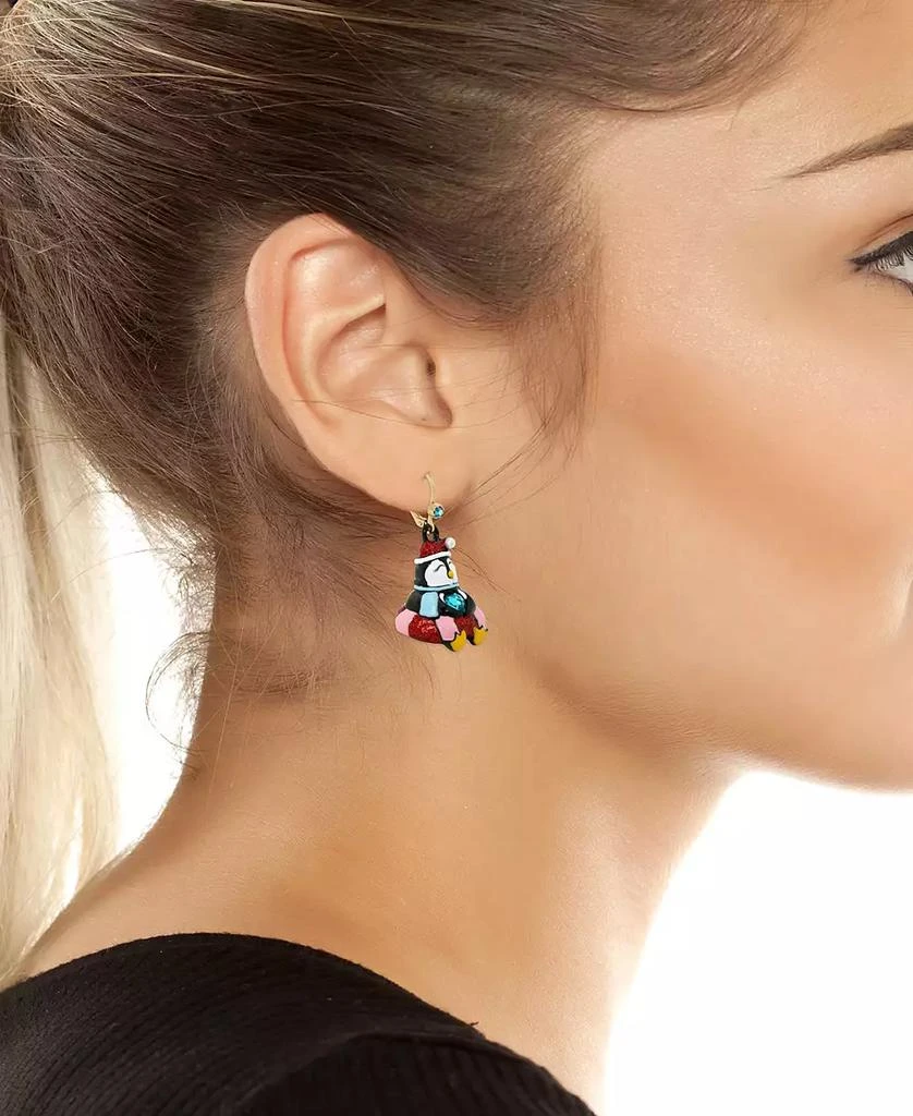 Betsey Johnson Faux Stone Jingle Bell Bling Christmas Penguin Drop Earrings 3