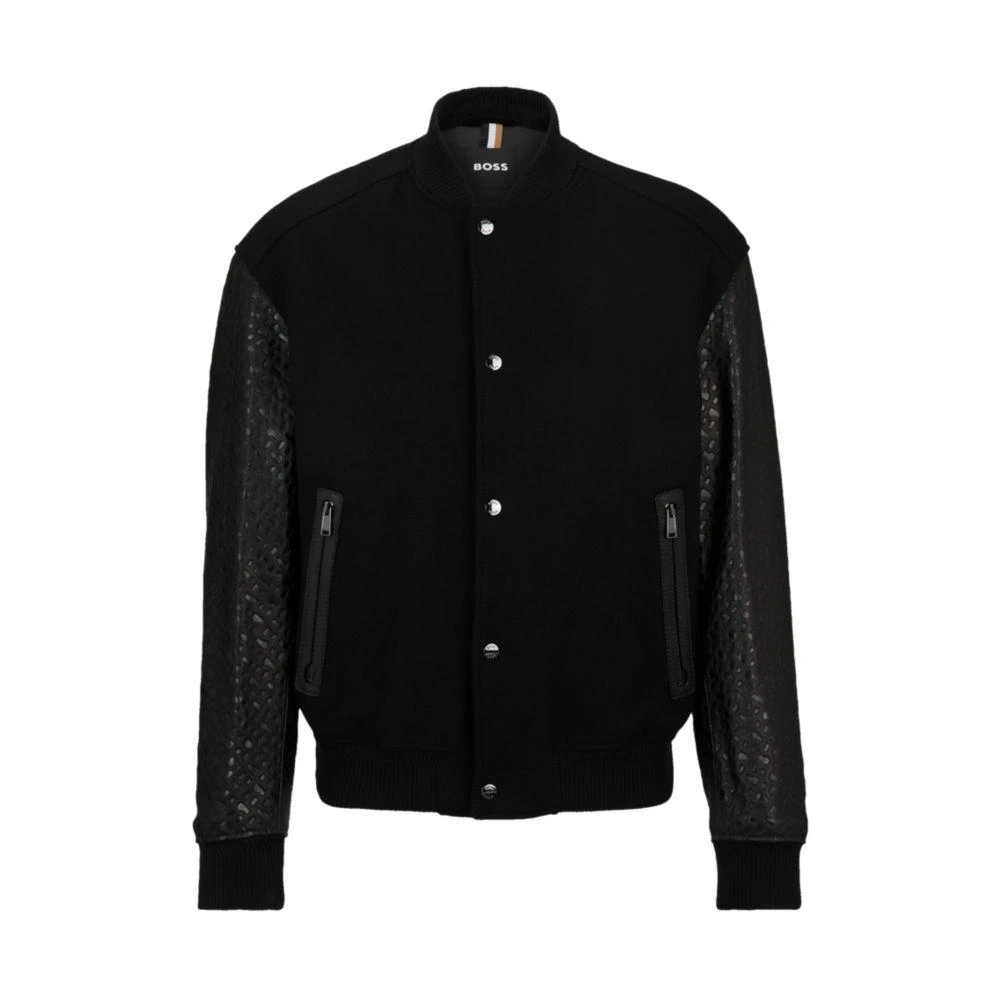 Hugo Boss Varsity-style jacket with monogram-embossed leather sleeves 1