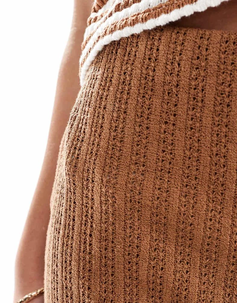 Mango Mango mini knitted co-ord shorts in brown 3