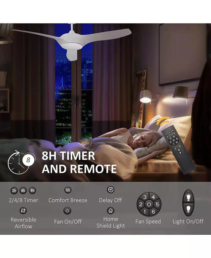 HOMCOM 52" Reversible Ceiling Fan with LED Light for Bedroom, 7