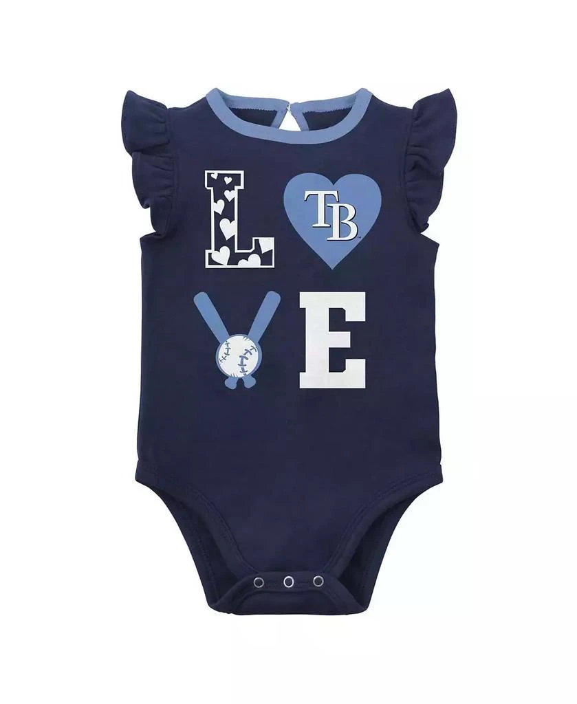 Outerstuff Newborn and Infant Boys and Girls Navy, Light Blue Tampa Bay Rays Three-Piece Love of Baseball Bib, Bodysuit and Booties Set 2