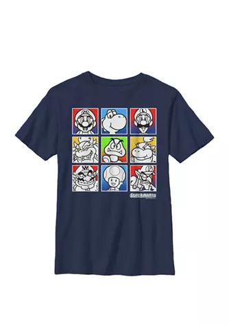 Nintendo Boys Super Mario Colorful Character Squares Crew T Shirt