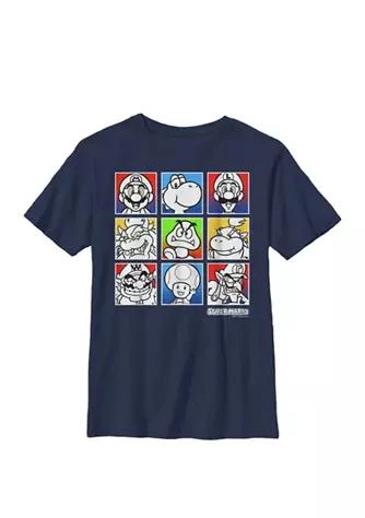 Nintendo Boys Super Mario Colorful Character Squares Crew T Shirt 1