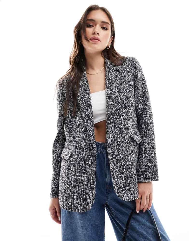 Abercrombie & Fitch Abercrombie & Fitch tweed blazer in black and white 1