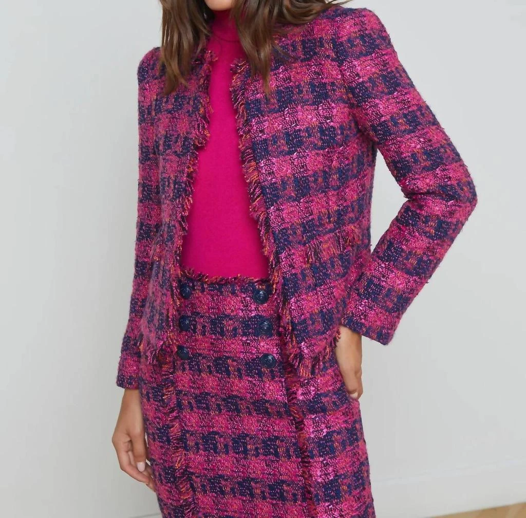 L'Agence Angelina Tweed Jacket In Midnight/acai/ruby 1