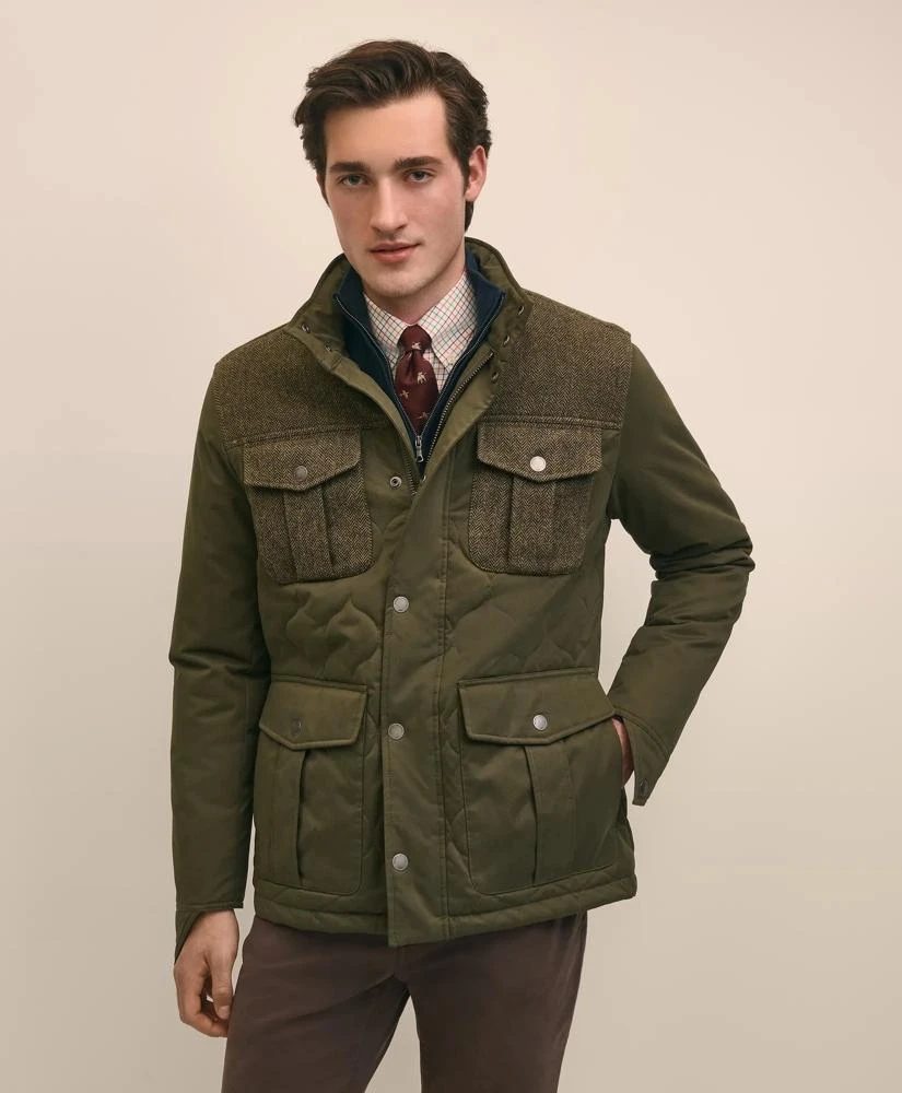 Brooks Brothers Cotton-Wool Blend Field Jacket With Tweed Accents, Packable Hood 1