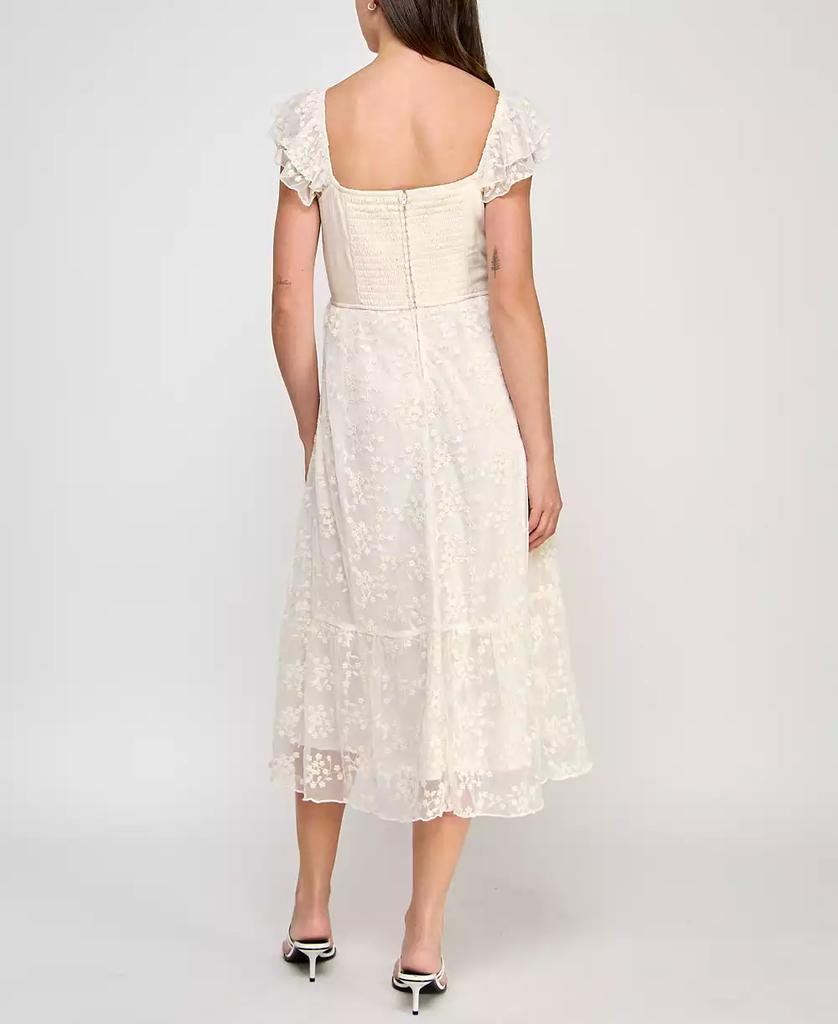 ROW A Juniors' Sweetheart-Neck Flutter-Sleeve Lace Dress