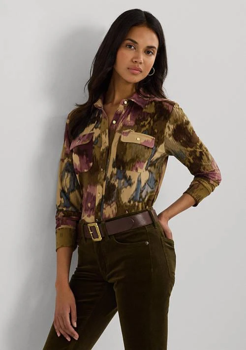 Women's Slim Fit Floral Stretch Jersey Shirt  On Sale Now with Up to 50%  Off | Discover Exclusive Deals & Savings at BeyondStyle  Authentic Ralph  Lauren Women|Button Down Tops |