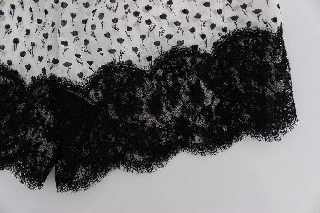 Dolce & Gabbana Dolce & Gabbana  White Black Floral Lace Silk Sleepwear Shorts 7