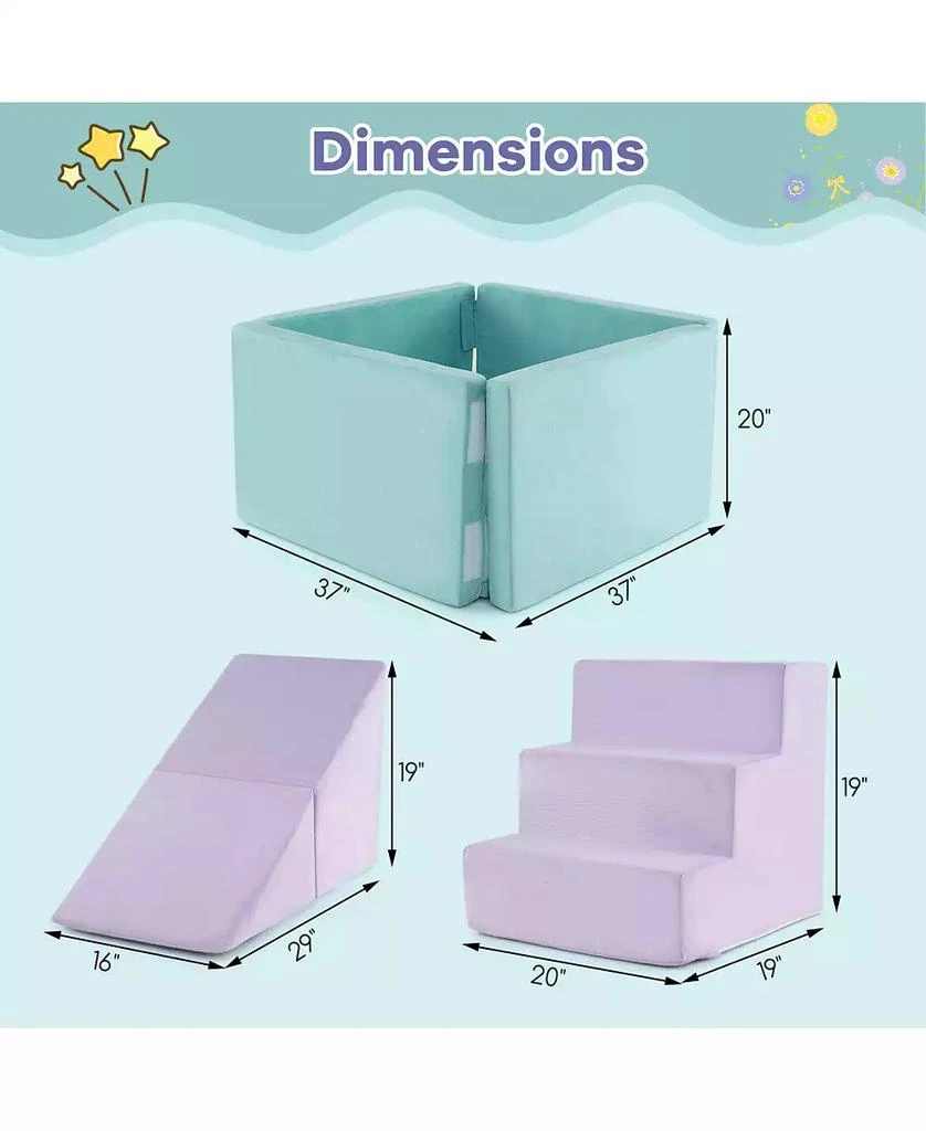 SKONYON 3-in-1 Suede Fabric Soft Play Set Foam Climbing Blocks for Toddlers-Purple 3