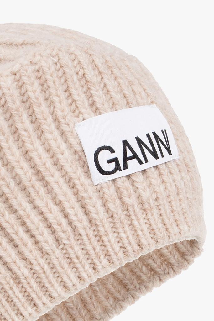 帽子 GANNI Rib Beanie \"BRAZILIAN SAND\" Brazilian Sand Sand Fitted Wool Rib Knit Beanie | GANNI US
