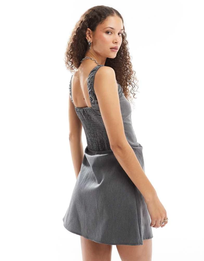 Daisy Street Daisy Street grey tailored corset style mini dress with white mini rosette 4